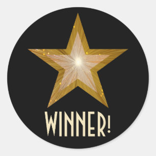 Gold Star 'WINNER' ronde sticker zwart