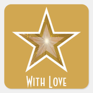 "Gold" Star 'With Love' vierkante sticker geel