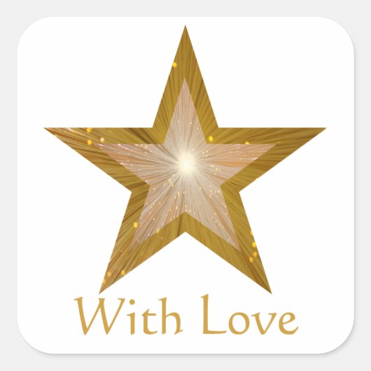 Gold Star 'With Love' vierkante sticker wit (Voorkant)