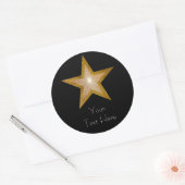 Gold Star 'Your Text' autocollant rond noir (Enveloppe)