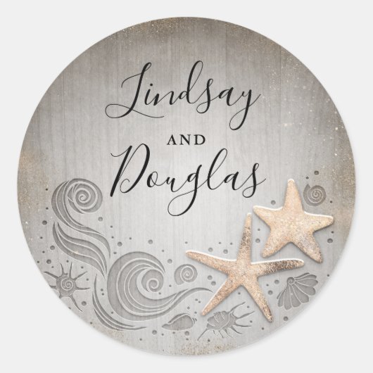 Gold Starfish Nautical Beach Wedding Ronde Sticker (Voorkant)