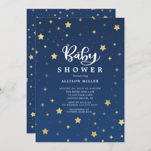Gold Starry Night Neutral Baby shower Invitation (Devant / Derrière)