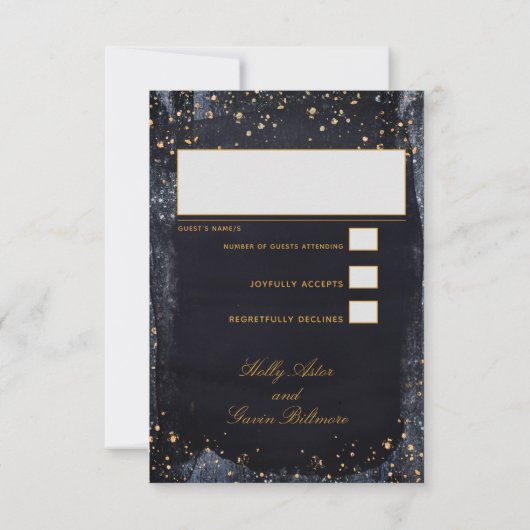 Gold Starry Night Wedding Inviter Mail Back RSVP (Dos)