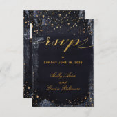 Gold Starry Night Wedding Inviter Mail Back RSVP (Devant / Derrière)