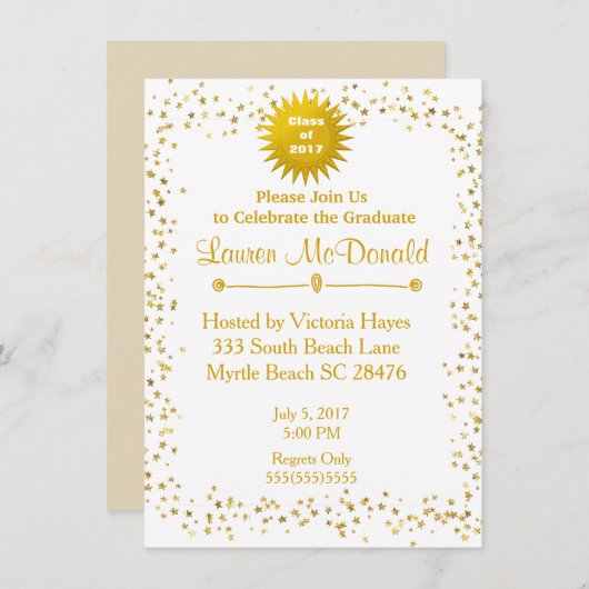 Gold Stars 2018 Graduation Invitation (Devant / Derrière)