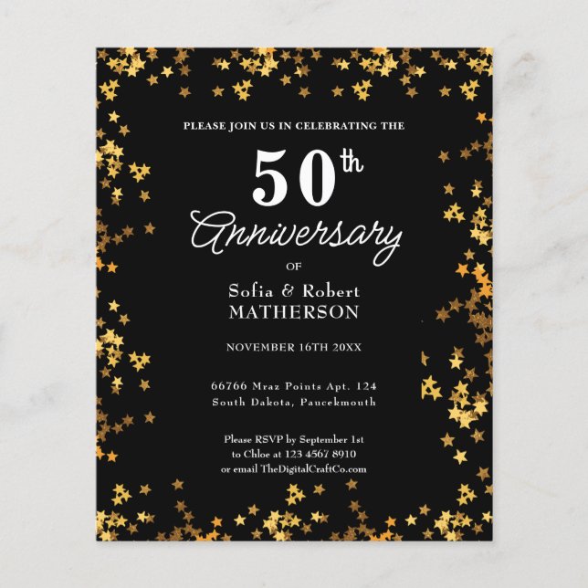 Gold Stars 50th Jubileum Budget Invitation (Voorkant)