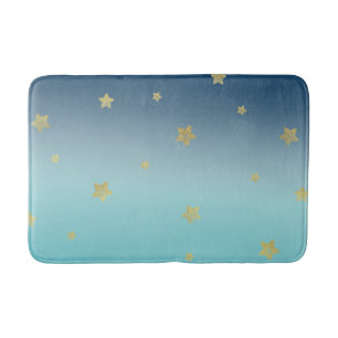 Gold Stars Aqua Blue Ombre Badmat
