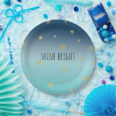 Gold Stars Aqua Blue Ombre gepersonaliseerde prijs Papieren Bordje (Feest)