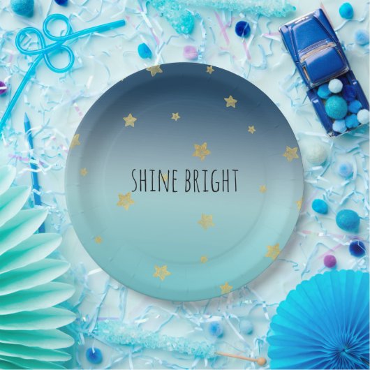 Gold Stars Aqua Blue Ombre gepersonaliseerde prijs Papieren Bordje (Feest)