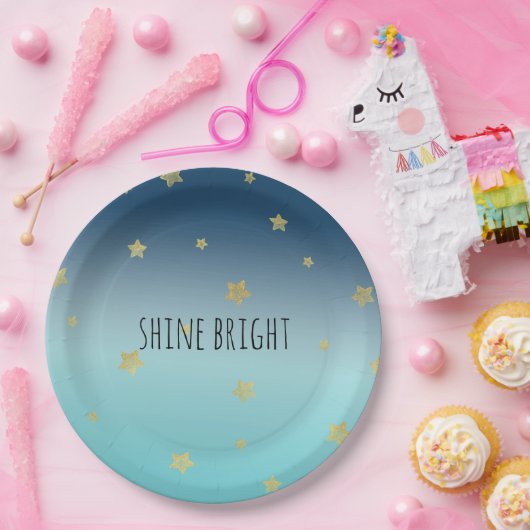 Gold Stars Aqua Blue Ombre gepersonaliseerde prijs Papieren Bordje (Feest)