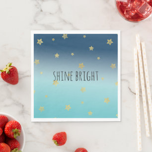 Gold Stars Aqua Blue Ombre gepersonaliseerde prijs Servet
