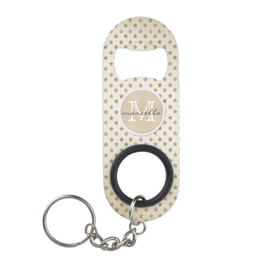 Gold Stars Background Monogram Sleutelhanger Flessenopener (Voorkant)