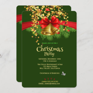 Gold Stars & Bells Fête de Noël Invitation