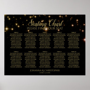 Gold Stars Black 10 Table Wedding Seating Chart Poster