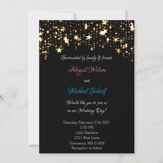 Gold Stars & Black Modern Wedding Invitations (Dos)