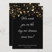 Gold Stars & Black Modern Wedding Invitations (Devant / Derrière)