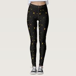 Gold Stars Black Sky Trendy Sterrenpatroon Sjaal Leggings