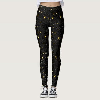 Gold Stars Black Sky Trendy Sterrenpatroon Sjaal Leggings
