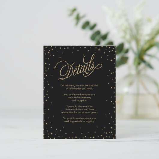 Gold Stars Black Wedding Enclosure Kaart (Staand voorkant)