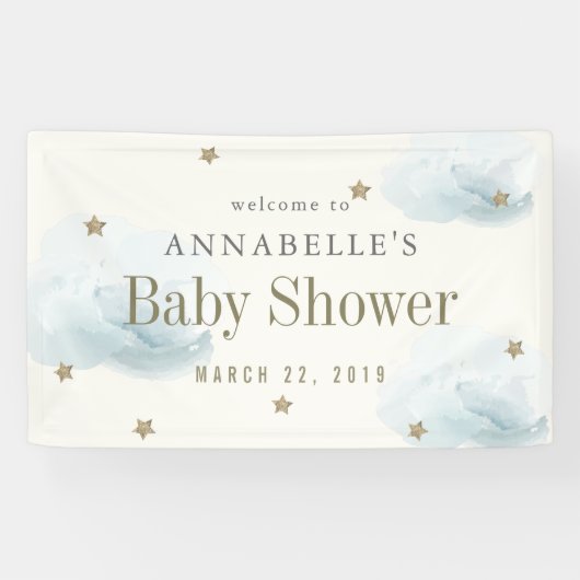 Gold Stars & Clouds Baby shower Banner (Horizontaal)