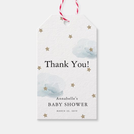 Gold Stars & Clouds Baby shower Bedankt GIft Label Cadeaulabel (Voorkant)