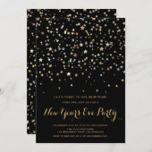 Gold Stars Confetti | Invitation du réveillon du N (Devant / Derrière)