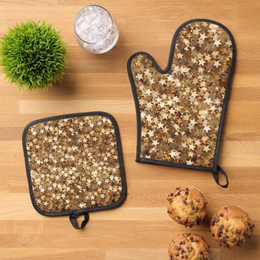 Gold Stars Confetti Ovenwant & Pannenlap Set (Top down)