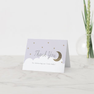 Gold Stars & Crecsent Moon Lavender Baby shower Bedankkaart