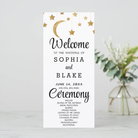 Gold Stars Crescent Moon Programme de mariage blan (Debout devant)