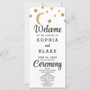 Gold Stars Crescent Moon Programme de mariage blan