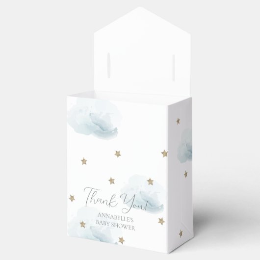 Gold Stars en Blue Clouds Baby shower Bedankdoosjes (Geopend)