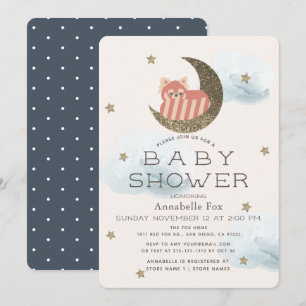 Gold Stars en Crescent Moon Red Panda Baby shower Kaart