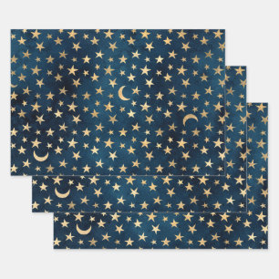 Gold Stars en Mons op blauw Inpakpapier Vel