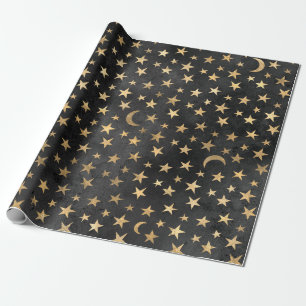 Gold Stars en Mons op zwart Cadeaupapier
