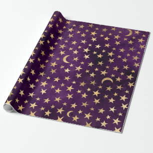 Gold Stars en Moons op Paars Cadeaupapier