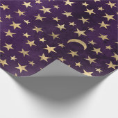Gold Stars en Moons op Paars Cadeaupapier (Hoek)