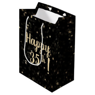 Gold Stars en Stippen 35th Birthday Medium Gift Ba Cadeauzakje