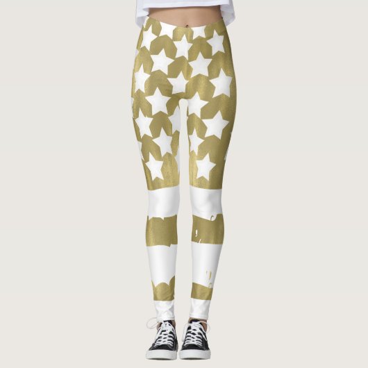 Gold Stars en Stripes Vlag Abstract Leggings (Voorkant)