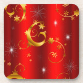 Gold Stars en Swirls Red Kerstmis Bier Onderzetter (Voorkant)