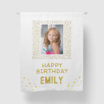 Gold Stars Faux Parties scintillant Birthday Kids<br><div class="desc">Gold Stars Faux Parties scintillant Anniversaire Enfants Fille Rideaux photo. Le design a des étoiles dorées et des points de parties scintillant faux. Téléchargez votre photo et personnalisez le rideau avec votre nom et votre texte.</div>