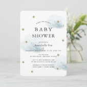 Gold Stars & Fluffy Clouds Baby shower Invitation (Debout devant)