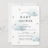 Gold Stars & Fluffy Clouds Baby shower Invitation (Devant)