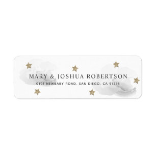 Gold Stars & Fluffy Grey Wolken Adreslabel Etiket