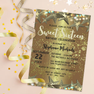 Gold Stars Glitter and Lights 16 zondag Kaart