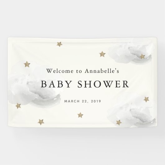 Gold Stars & Grey Clouds Baby shower Banner (Horizontaal)
