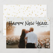 Gold Stars heureux Carte photo du Nouvel An (Devant / Derrière)