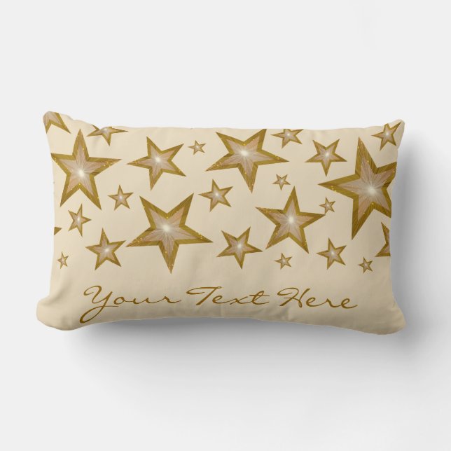 "Gold" Stars "Jouw tekst" lumbar crème Kussen (Voorkant)