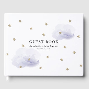 Gold Stars & Lavender Clouds Baby shower Gastenboek