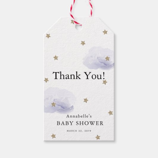 Gold Stars & Lavender Clouds Baby shower Hartelijk Cadeaulabel (Voorkant)