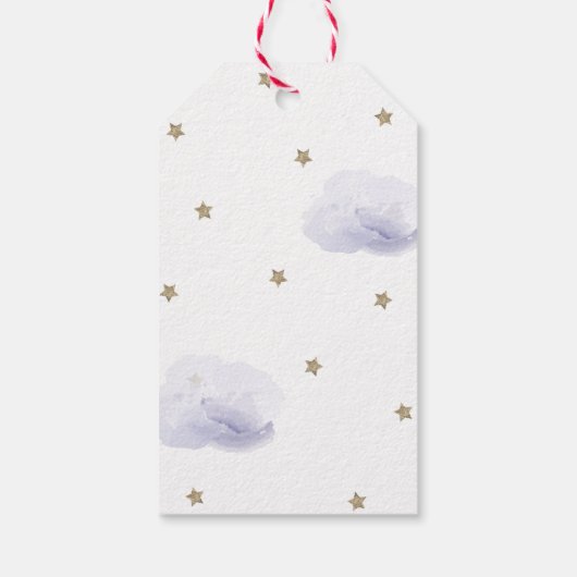 Gold Stars & Lavender Clouds Baby shower Hartelijk Cadeaulabel (Achterkant)